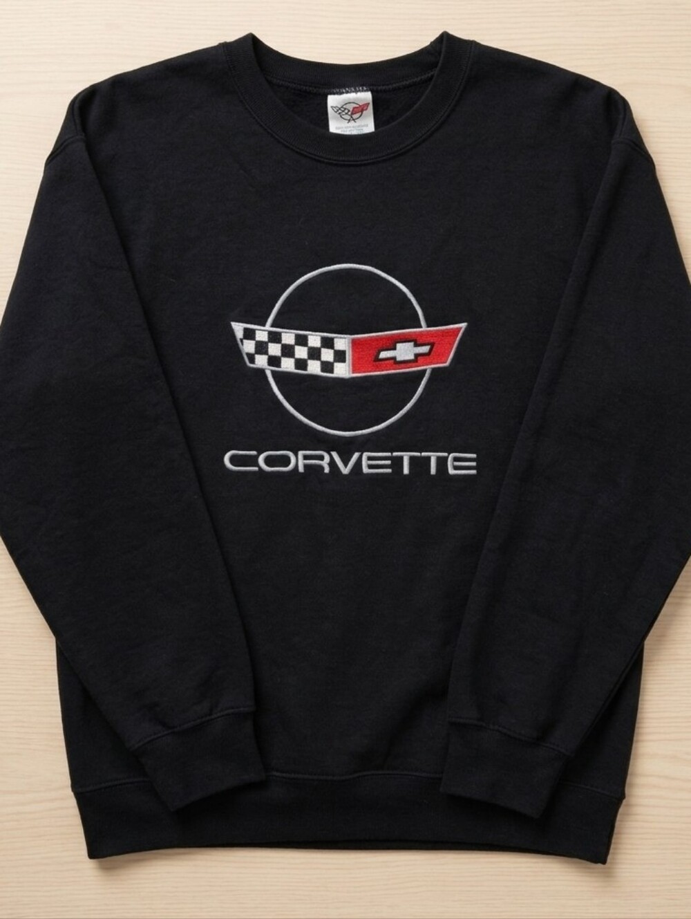 [[Jerzees]] Black Corvette Crewneck Sweatshirt with Red & White Logo